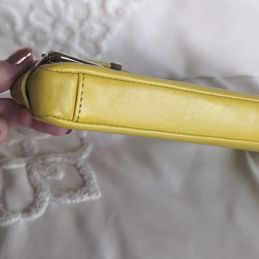 Banana Republic Chartreuse Leather Small Clutch Bag With Chrome Buckle Detail